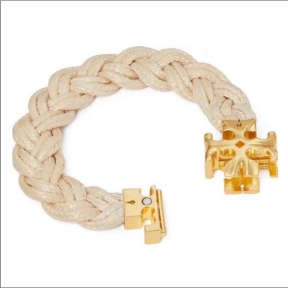 Tory Burch Roxanne Rolled Gold and white woven bracelet - Picture 2 of 4